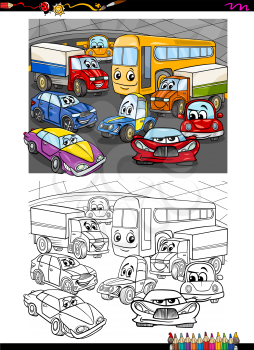 Cartoon Illustration of Car Transport Characters Coloring Book
