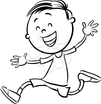 Black and White Cartoon Illustration of Happy Preschool or Elementary School Age Boy Coloring Book