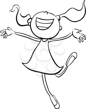 Black and White Cartoon Illustration of Happy Preschool or School Age Girl Coloring Book