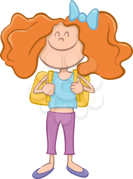 Cartoon Illustration of Elementary School Age or Teenage Girl
