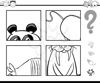 Black and White Cartoon Illustration of Education Task for Preschool Children with Animals for Coloring