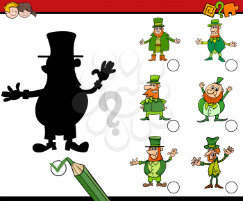 Cartoon Illustration of Educational Shadow Activity Task for Children with Leprechaun Characters