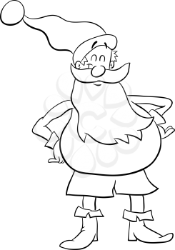 Black and White Cartoon Illustration of Funny Santa Claus on Christmas Time for Coloring Book