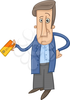 Cartoon Illustration of Man with Credit or Payment Card