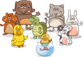 Cartoon Illustration of Little Cute Pet Characters Group
