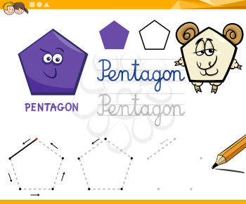 Educational Cartoon Illustration of Pentagon Basic Geometric Shape for Children