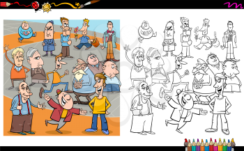Cartoon Illustration of People Characters Crowd on the Street Coloring Book Activity
