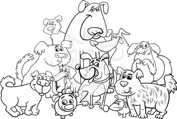 Black and White Cartoon Illustration of Dogs Animal Characters Group Coloring Book