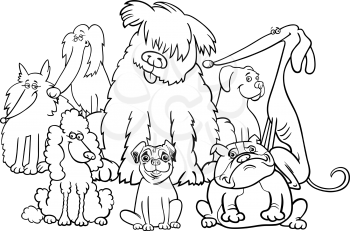 Black and White Cartoon Illustration of Cute Purebred Dogs Animal Characters Group Coloring Book