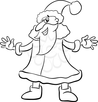 Black and White Cartoon Illustration of Santa Claus on Christmas for Coloring Book