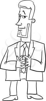 Black and White Cartoon Illustration of Boss or Manager Business Character
