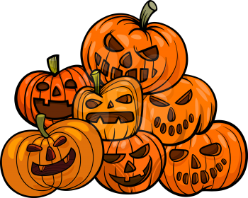Cartoon Illustration of Halloween Pumpkins or Jack Lantern Group