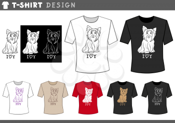 Illustration of T-Shirt Design Template with Cute Yorkshire Terrier Dog