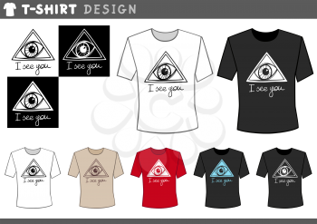 Illustration of T-Shirt Design Template with Eye of Providence on Lettering