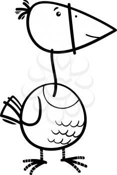 Black and White Cartoon Illustration of Funny Bird Animal Character Coloring Book