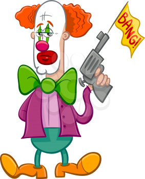 Cartoon Illustration of Funny Clown Circus Character with Fake Gun