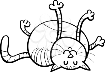 Black and White Cartoon Illustration of Happy Cat Coloring Book