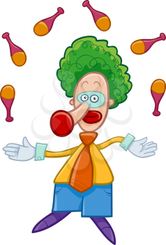 Cartoon Illustration of Funny Clown Circus Character Juggling on the Show