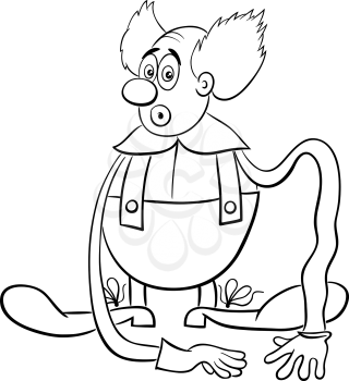 Black and White Cartoon Illustration of Funny Clown Circus Character on the Show Coloring Book
