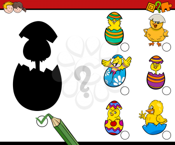 Cartoon Illustration of Educational Shadow Activity Task for Children with Easter Chick Characters