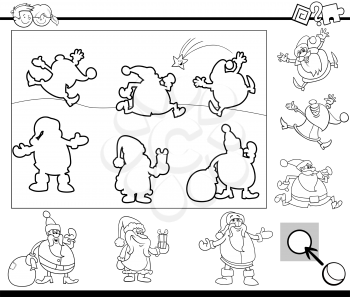 Black and White Cartoon Illustration of Educational Activity Task for Preschool Children with Santa Claus Characters for Coloring Book
