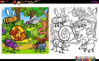 Cartoon Illustration of Insect Animal Characters Coloring Book Activity
