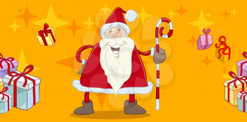 Greeting Card Cartoon Illustration of Santa Claus Character with Cane on Christmas Time