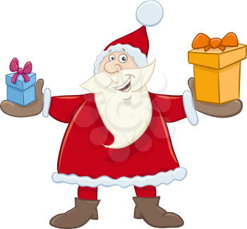 Cartoon Illustration of Santa Claus with Present on Christmas Time