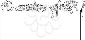 Black and White Cartoon Illustration of Cute Cats with Frame or Card Design
