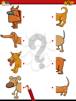 Cartoon Illustration of Education Activity Game of Matching Halves with Dog Animal Characters