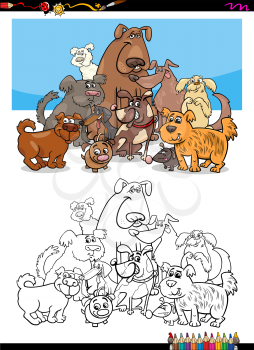 Cartoon Illustration of Dog Characters Group Coloring Book