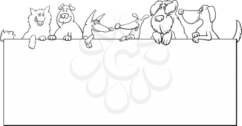 Black and White Cartoon Illustration of Cute Dogs with Frame or Card Design