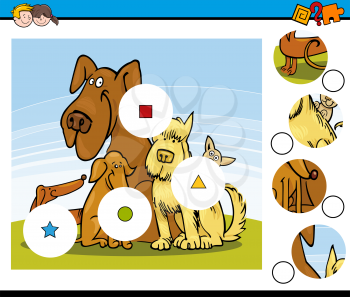 Cartoon Illustration of Educational Match the Elements Activity for Children with Dog Characters