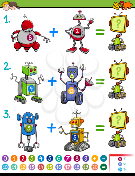 Cartoon Illustration of Educational Mathematical Activity Task for Children with Robots