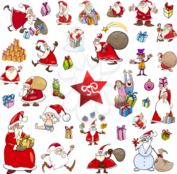 Cartoon Illustration of Christmas Design Elements Set