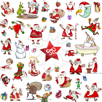Cartoon Illustration of Christmas Themes and Characters Clip Arts Set