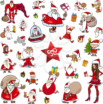 Cartoon Illustration of Christmas Characters and Design Elements Clip Arts Set