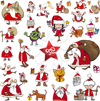 Cartoon Illustration of Christmas Characters and Themes Clip Arts Set