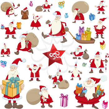 Cartoon Illustration of Christmas Characters and Objects Clip Arts Set