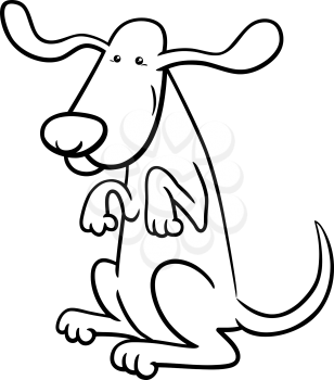 Black and White Cartoon Illustration of Funny Playful Dog Animal Character Coloring Book