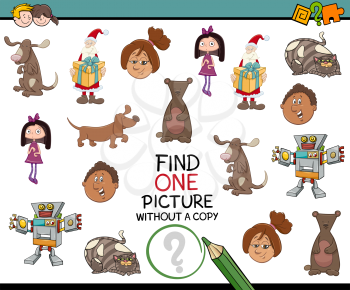 Cartoon Illustration of Educational Activity of Single Picture Search for Children