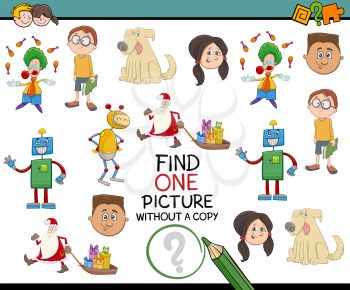 Cartoon Illustration of Educational Activity of Picture without Pair Search for Children