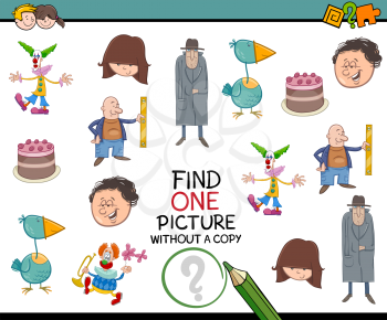 Cartoon Illustration of Educational Activity of Finding Picture without Copy for Children