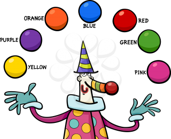 Cartoon Illustration of Primary Colors Educational Activity for Children with Clown Character