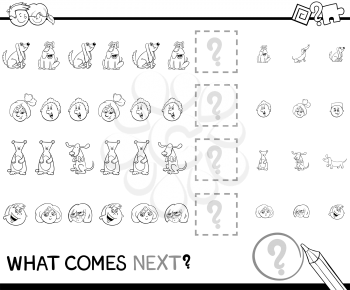 Black and White Cartoon Illustration of Completing the Pattern Educational Activity Task for Preschool Children Coloring Book with Letters