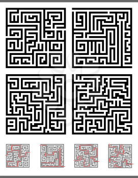 Illustration of Black and White Mazes or Labyrinths Activity Games Set