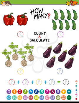 Cartoon Illustration of Educational Mathematical Counting and Addition Activity for Children