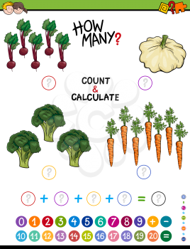 Cartoon Illustration of Educational Mathematical Algebra Counting and Addition Activity for Children