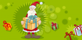 Greeting Card Cartoon Illustration of Santa Claus with Present