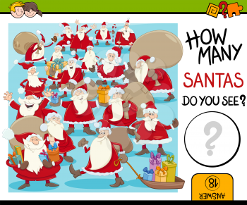 Cartoon Illustration of Educational Counting Activity for Children with Santa Claus Characters Group